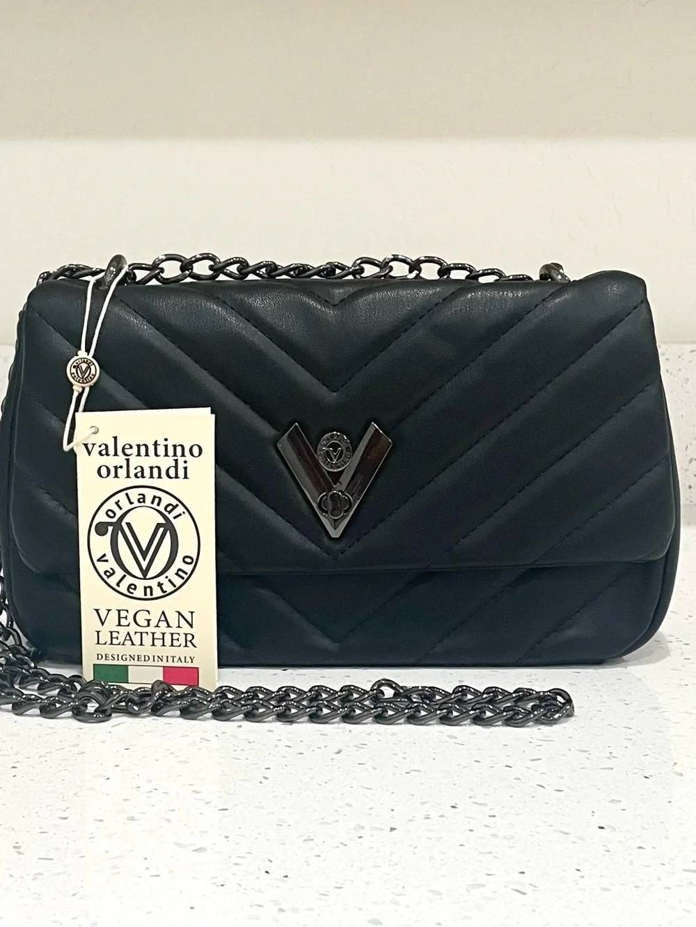 Valentino Orlandi Black Quilted Vegan Leather Crossbody Bag